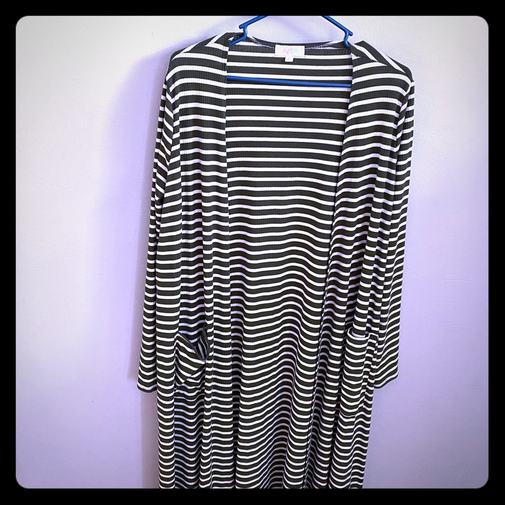 NWT LuLaRoe Sarah Green and White Stripe Size L